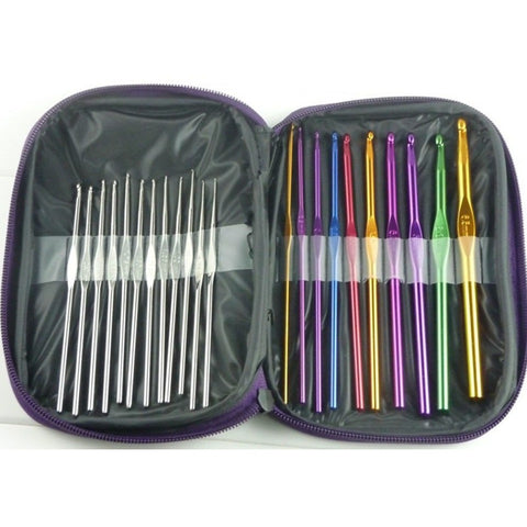 22pcs set Mixed Color Aluminum DIY Yarn Knitting Crochet Hook Needles with Case | 22pcs fijaron agujas de ganchillo mezcladas del gancho del ganchillo del hilado de aluminio del color DIY con el caso